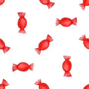 Festive seamless pattern with candy in a red wrapper. Stock Illustration