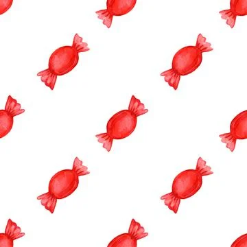 Festive seamless pattern with candy in a red wrapper. Stock Illustration