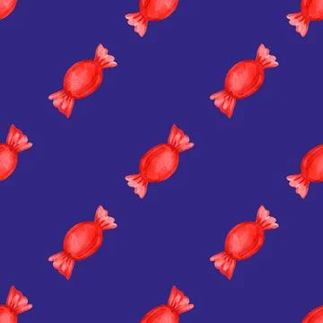 Festive seamless pattern with candy in a red wrapper. Stock Illustration