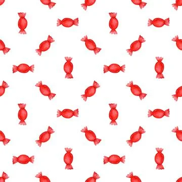 Festive seamless pattern with candy in a red wrapper. Stock Illustration