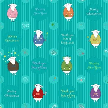 Festive seamless pattern with cartoon sheeps Stock Illustration