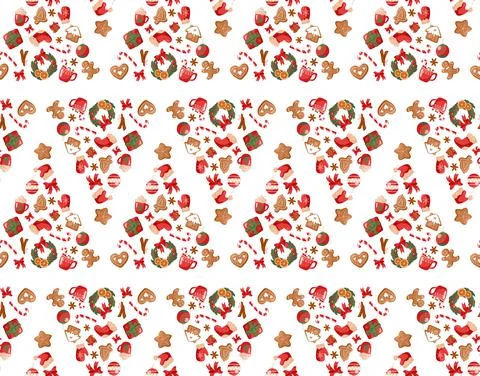 Festive seamless pattern in cartoon style. Christmas and New Year. Isolated over Stock Illustration