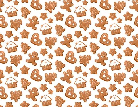 Festive seamless pattern with Christmas gingerbread. Cartoon drawing style Stock Illustration