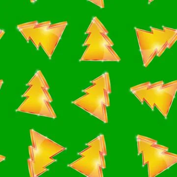 Festive seamless pattern christmas tree on the green background. vector Stock Illustration