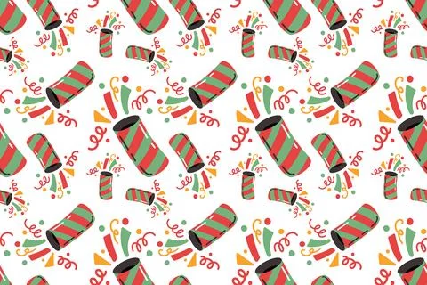 Festive seamless pattern with colorful firecrackers. New Year's decoration Stock Illustration