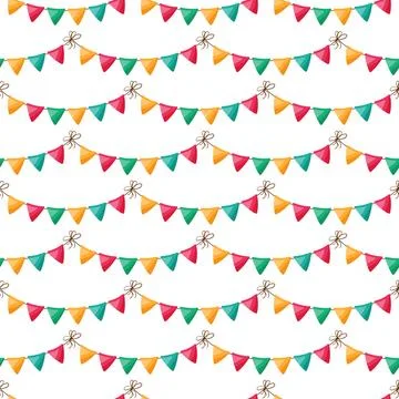 A festive seamless pattern of colorful flags. イラスト素材