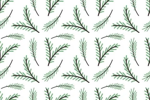 Festive seamless pattern with fir branches. Evergreens in flat style. Stock Illustration