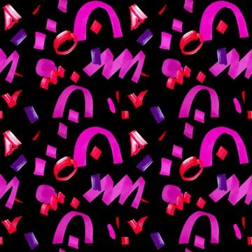 Festive seamless pattern with geometric shapes on a black background. Stock Illustration