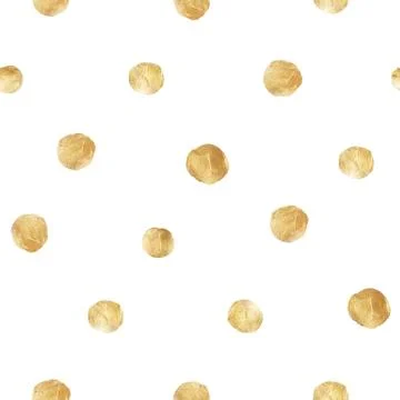 Festive seamless pattern with gold circles and dots on white background Stock Illustration