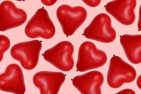 Festive seamless pattern. Red balloons heart-shaped on a pink background. Stock Photos
