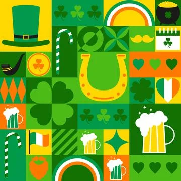 Festive seamless pattern for St. Patrick's Day. Modern geometric pattern wi.. Stock Illustration