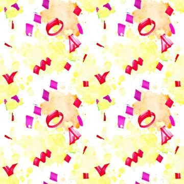 Festive seamless pattern with stains and confetti. Stock Illustration