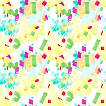Festive seamless pattern with stains and confetti. Stock Illustration