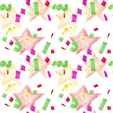 Festive seamless pattern with stains and confetti. Stock Illustration