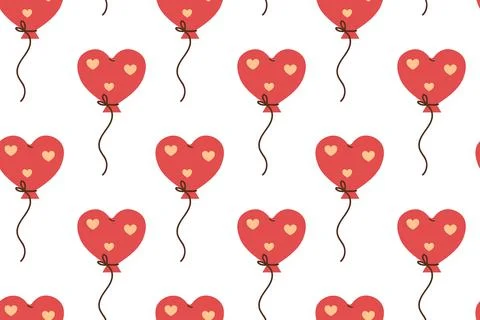 Festive seamless pattern for Valentine's Day. Heart-shaped balloon ornament. Stock Illustration