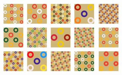 Festive seamless vector patterns with colorful rings and circles, perfect f.. Illustrazione stock