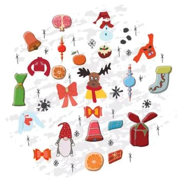 Festive Season elements isolated on white background illustration. Stock Illustration