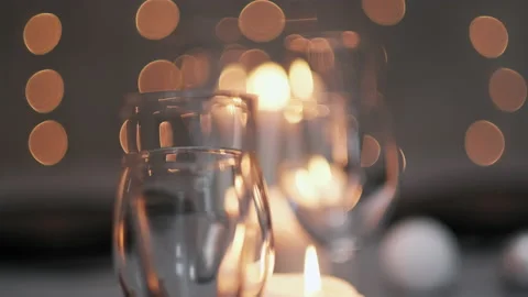 Festive served dining table. Beautiful dishes, tablecloths, wine glasses and Stock Footage 159983583