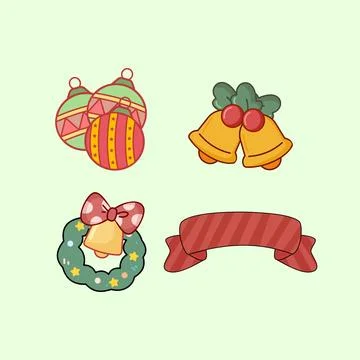 A festive set of Christmas illustrations including patterned baubles Stock Illustration