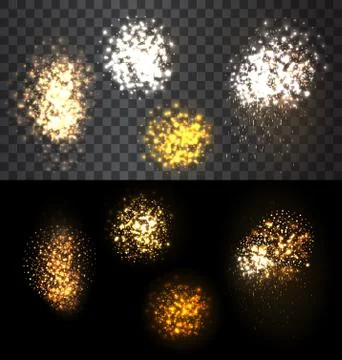 Festive set firework bursting various shapes sparkling Illustrazione stock