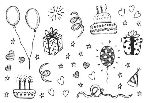 Festive set of objects vector hand sketches Stock Illustration