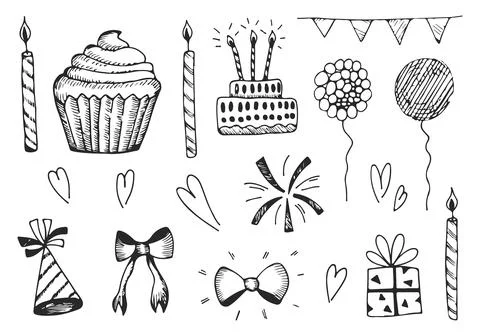 Festive set of objects vector sketches Stock Illustration