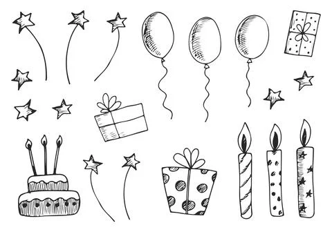 Festive set of sketchy silhouettes vector Stock Illustration