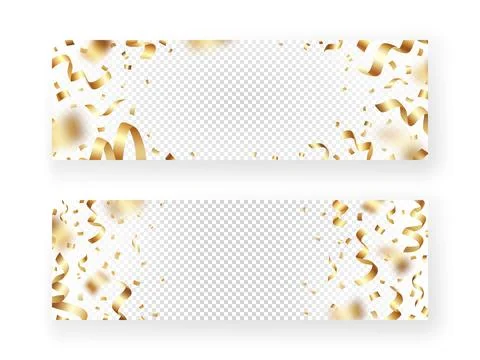 Festive set of vector banner templates with shiny gold foil confetti Stock Illustration