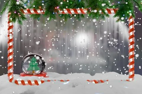 A festive snow globe featuring a Christmas tree, surrounded by snow Illustrazione stock