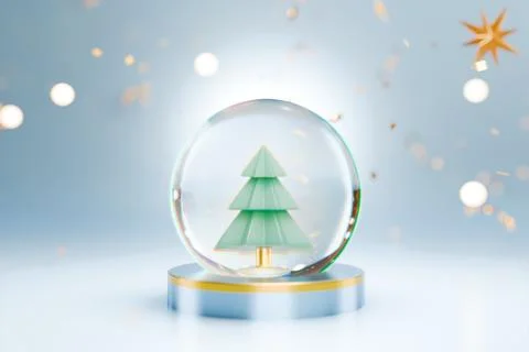 A festive snow globe featuring a green Christmas tree Illustrazione stock