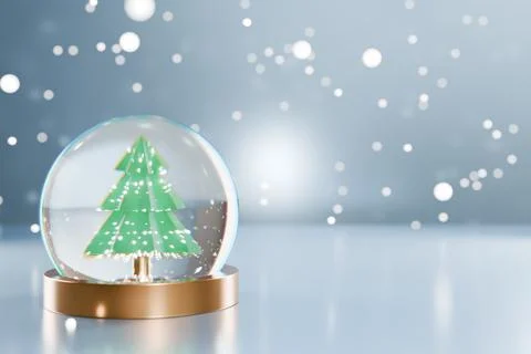 A festive snow globe featuring a green Christmas tree Illustrazione stock