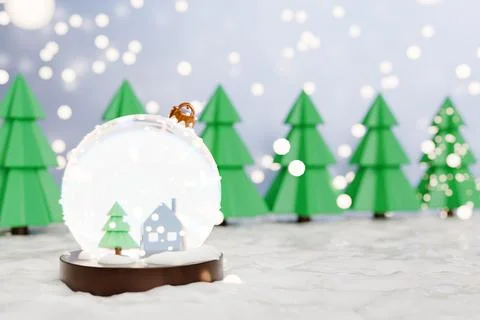 A festive snow globe featuring a winter scene with spruce trees Illustrazione stock