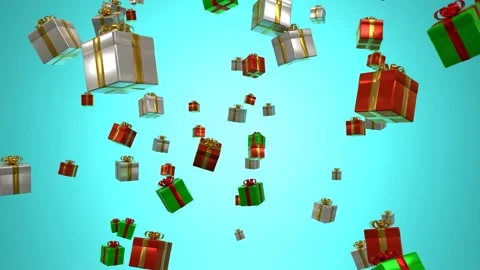 Festive Snowfall of Christmas Gift Boxes - Vibrant Holiday Cheer Animation Stock Footage 295441071