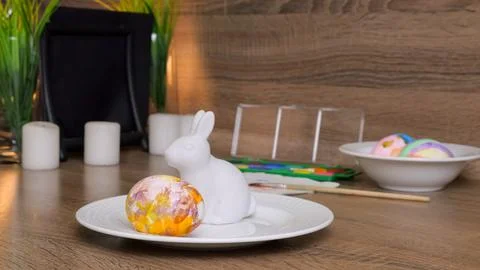 Festive Spring Arrangement. Handcrafted Easter Table Decoration. Indoor Spring Stock Photos