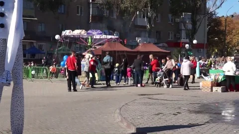 Festive square. Mass festivities. Various entertainment. Concert program. Stock Footage 100601097