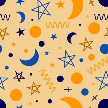 Festive starry sky seamless pattern vector illustration. Stock Illustration