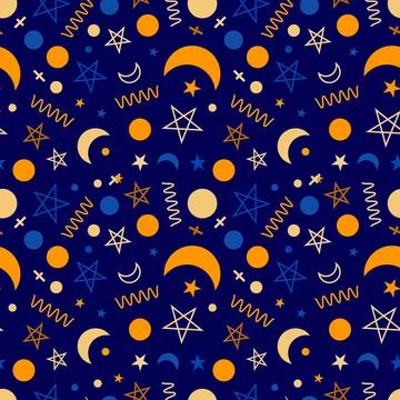 Festive starry sky seamless pattern vector illustration. Stock Illustration