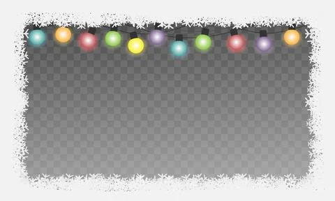 Festive string lights border with snowflake frame Stock Illustration