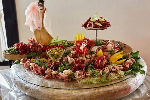 Festive table with bright snacks Stock Photos
