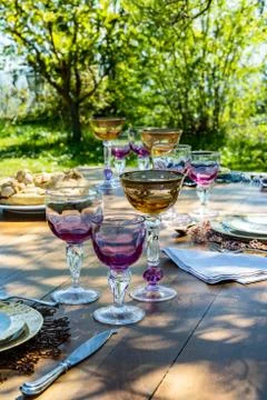 Festive table in the countryside Stock Photos