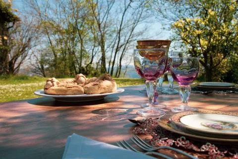 Festive table in the countryside Stock Photos