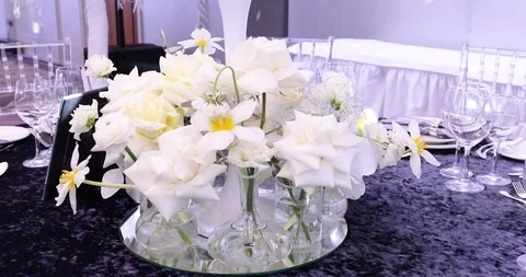 A Festive Table Decorated With White Flowers  Stock-Footage 124281784