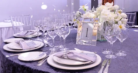 A Festive Table Decorated With White Flowers  Stock-Footage 124281795