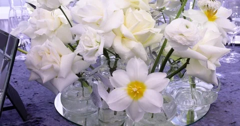 A Festive Table Decorated With White Flowers  Stock-Footage 124281803