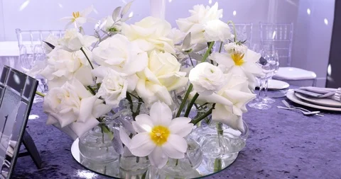 A Festive Table Decorated With White Flowers  Stock-Footage 124281831