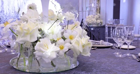 A Festive Table Decorated With White Flowers  Stock-Footage 124282056