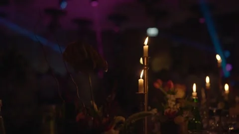 Festive table decoration with burning candles. Stock Footage 322900211