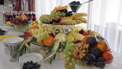 Festive table with delicious snacks. Great selection, whets the appetite Stock Footage 231596209