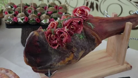 Festive table with delicious snacks. Wedding in Ukraine Stock Footage 231596171