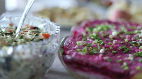 Festive table with dishes Stock Footage 45848865